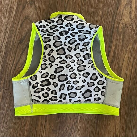GlideSoul Bundle of 2 Swim Tops Neon Yellow Leopard Halter Zipup and Triangle S - Picture 7 of 8